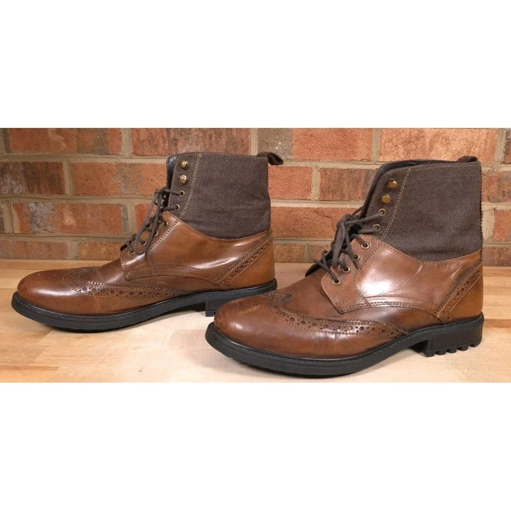 Ben Sherman Mens Daryl Brown Leather Wingtip Boots Brogue Size 12M
